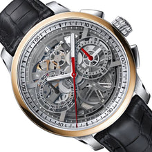 Laden Sie das Bild in den Galerie-Viewer, Maurice Lacroix Masterpiece Skeleton Chronograph MP6028-PS101-090-3 | Herren Automatik Uhr | Stahl-Roségold | Skeleton Dial | Lederband braun | Swiss Made | NEU OVP | 2 Jahre Hersteller-Garantie