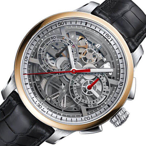 Maurice Lacroix Masterpiece Skeleton Chronograph MP6028-PS101-090-3 | Herren Automatik Uhr | Stahl-Roségold | Skeleton Dial | Lederband braun | Swiss Made | NEU OVP | 2 Jahre Hersteller-Garantie