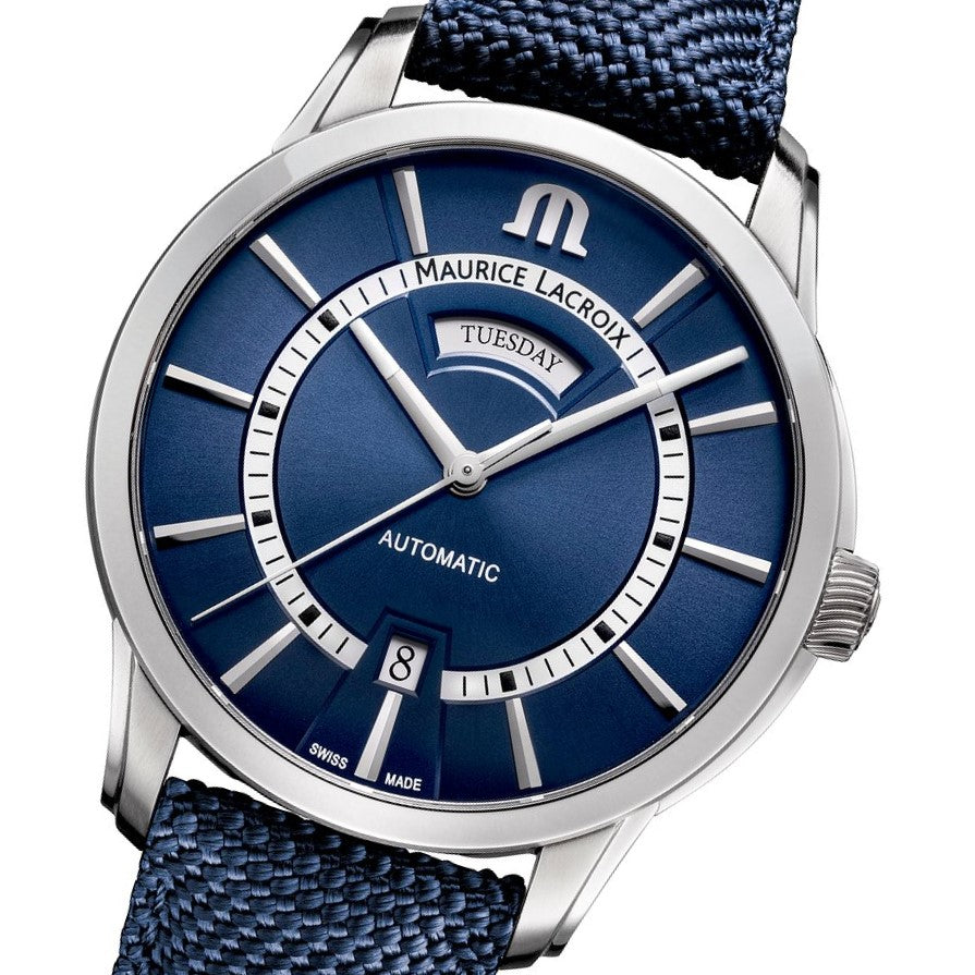 Maurice Lacroix Pontos Day Date PT6358-SS004-431-4 | Automatik Herrenuhr Swiss Made | Edelstahlgehäuse Zifferblatt Blau Saphirglas | NEU OVP | Box & Papiere