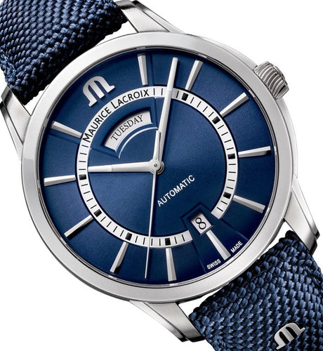Maurice Lacroix Pontos Day Date PT6358-SS004-431-4 | Automatik Herrenuhr Swiss Made | Edelstahlgehäuse Zifferblatt Blau Saphirglas | NEU OVP | Box & Papiere
