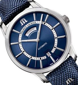 Maurice Lacroix Pontos Day Date PT6358-SS004-431-4 | Automatik Herrenuhr Swiss Made | Edelstahlgehäuse Zifferblatt Blau Saphirglas | NEU OVP | Box & Papiere