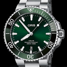 Laden Sie das Bild in den Galerie-Viewer, Oris Aquis Date 41,5 mm 01 733 7766 4157-07 8 22 05PEB Automatik Herren-Taucheruhr Edelstahlband Saphirglas Swiss Made NEU OVP Box Papiere Garantie