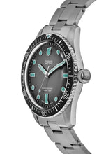 Laden Sie das Bild in den Galerie-Viewer, Oris Divers Sixty-Five Glow Grey Dial 01 733 7707 4053-07 8 20 18 | Automatik Herrenuhr Ø 40 mm Stahlarmband | Türkis Glow Leuchtmasse | 38–41 h Gangreserve | NEU OVP. mit Box/Papiere und bis 3 Jahre Hersteller-Garantie