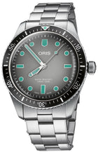 Laden Sie das Bild in den Galerie-Viewer, Oris Divers Sixty-Five Glow Grey Dial 01 733 7707 4053-07 8 20 18 | Automatik Herrenuhr Ø 40 mm Stahlarmband | Türkis Glow Leuchtmasse | 38–41 h Gangreserve | NEU OVP. mit Box/Papiere und bis 3 Jahre Hersteller-Garantie