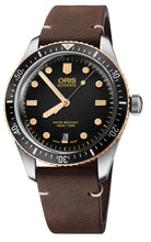 Laden Sie das Bild in den Galerie-Viewer, Oris Divers Sixty-Five 01 733 7707 4354-07 5 20 55 | Automatik Herrenuhr 40 mm | Bicolor Bronze | Schwarzes Zifferblatt | Lederband | NEU OVP