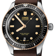 Laden Sie das Bild in den Galerie-Viewer, Oris Divers Sixty-Five 01 733 7707 4354-07 5 20 55 | Automatik Herrenuhr 40 mm | Bicolor Bronze | Schwarzes Zifferblatt | Lederband | NEU OVP
