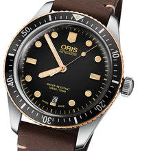 Laden Sie das Bild in den Galerie-Viewer, Oris Divers Sixty-Five 01 733 7707 4354-07 5 20 55 | Automatik Herrenuhr 40 mm | Bicolor Bronze | Schwarzes Zifferblatt | Lederband | NEU OVP