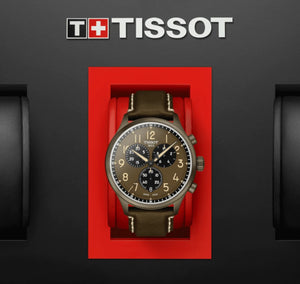 Tissot Chrono XL Vintage T1166173609200 | Herrenuhr Chronograph Quarz 45 mm | Lederband Khaki | Saphirglas | Swiss Made | NEU OVP mit 2 Jahren Hersteller-Garantie