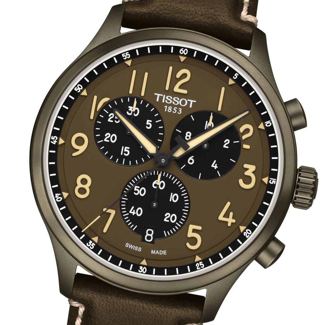 Tissot Chrono XL Vintage T1166173609200 | Herrenuhr Chronograph Quarz 45 mm | Lederband Khaki | Saphirglas | Swiss Made | NEU OVP mit 2 Jahren Hersteller-Garantie