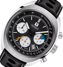 Laden Sie das Bild in den Galerie-Viewer, Tissot Heritage 1973 | T124.427.16.051.00 | Herrenuhr | Swiss Made Automatik Chronograph | 60h Gangreserve | Saphirglas | Lederband schwarz | Zifferblatt schwarz | NEU OVP mit Box &amp; Garantiekarte