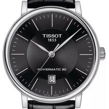 Laden Sie das Bild in den Galerie-Viewer, Tissot Carson Premium Powermatic 80 | T122.407.16.051.00 | Herrenuhr | Swiss Made Automatik | 80h Gangreserve | Saphirglas | Lederband schwarz | Zifferblatt schwarz | NEU OVP mit Box &amp; Garantiekarte