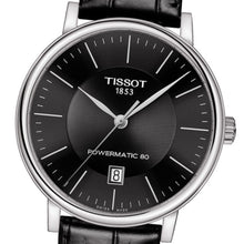Laden Sie das Bild in den Galerie-Viewer, Tissot Carson Premium Powermatic 80 | T122.407.16.051.00 | Herrenuhr | Swiss Made Automatik | 80h Gangreserve | Saphirglas | Lederband schwarz | Zifferblatt schwarz | NEU OVP mit Box &amp; Garantiekarte