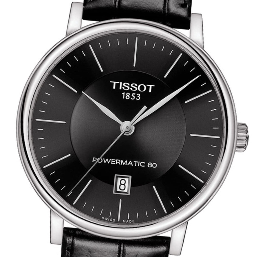 Tissot Carson Premium Powermatic 80 | T122.407.16.051.00 | Herrenuhr | Swiss Made Automatik | 80h Gangreserve | Saphirglas | Lederband schwarz | Zifferblatt schwarz | NEU OVP mit Box & Garantiekarte