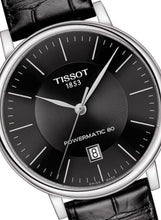 Laden Sie das Bild in den Galerie-Viewer, Tissot Carson Premium Powermatic 80 | T122.407.16.051.00 | Herrenuhr | Swiss Made Automatik | 80h Gangreserve | Saphirglas | Lederband schwarz | Zifferblatt schwarz | NEU OVP mit Box &amp; Garantiekarte