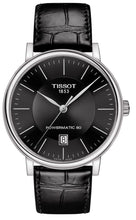 Laden Sie das Bild in den Galerie-Viewer, Tissot Carson Premium Powermatic 80 | T122.407.16.051.00 | Herrenuhr | Swiss Made Automatik | 80h Gangreserve | Saphirglas | Lederband schwarz | Zifferblatt schwarz | NEU OVP mit Box &amp; Garantiekarte