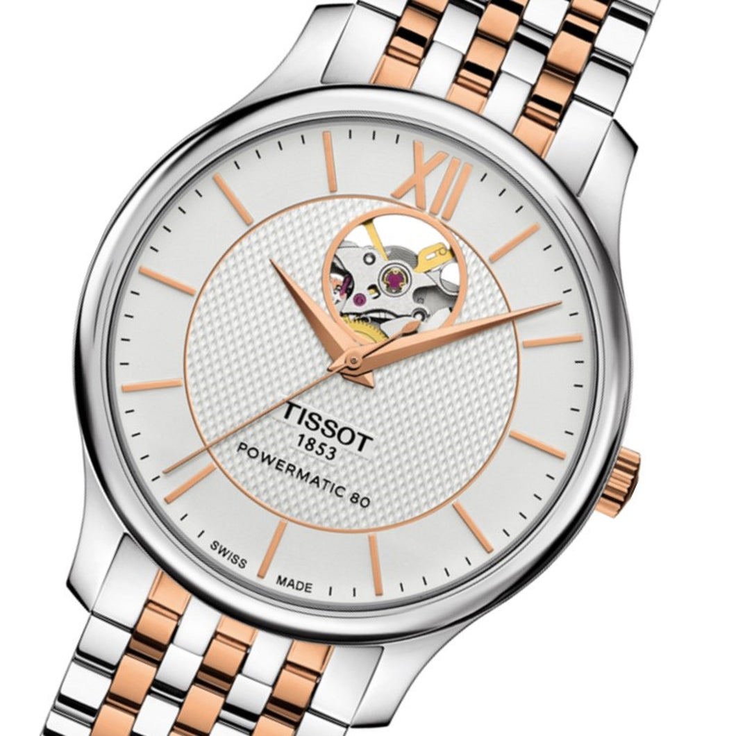 Tissot T063.907.22.038.01 | Powermatic 80 Open Heart Automatik Herrenuhr | T-Classic | 40 mm Bicolor Edelstahl | Swiss Made