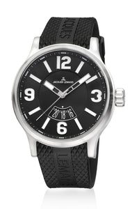 Jacques Lemans Porto Sports Luminous XL Herrenuhr 1-1673A Box Papiere Garantie Gehäuse Edelstahl Band Kautschuk Zifferblatt schwarz - Chronographen 24 - Luxusuhren günstig kaufen