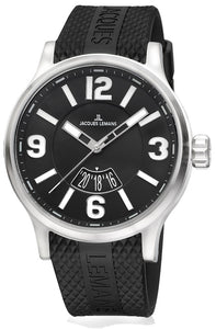 Jacques Lemans Porto Sports Luminous XL Herrenuhr 1-1673A Box Papiere Garantie Gehäuse Edelstahl Band Kautschuk Zifferblatt schwarz - Chronographen 24 - Luxusuhren günstig kaufen