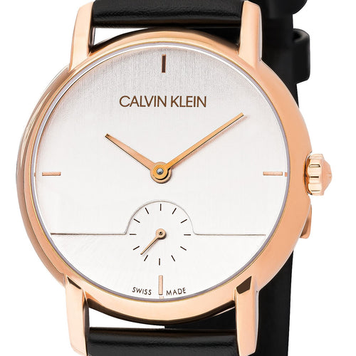 ck Calvin Klein Established Damen-Armbanduhr K9H2Y6C6 Swiss Made Quarz Roségold Lederband schwarz UVP 299 € NEU OVP. mit Box Papiere Anleitung Garantiekarte 2 Jahre Hersteller-Garantie