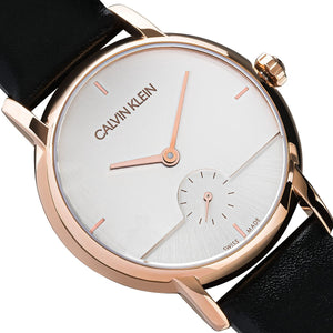 ck Calvin Klein Established Damen-Armbanduhr K9H2Y6C6 Swiss Made Quarz Roségold Lederband schwarz UVP 299 € NEU OVP. mit Box Papiere Anleitung Garantiekarte 2 Jahre Hersteller-Garantie