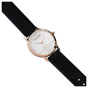 ck Calvin Klein Established Damen-Armbanduhr K9H2Y6C6 Swiss Made Quarz Roségold Lederband schwarz UVP 299 € NEU OVP. mit Box Papiere Anleitung Garantiekarte 2 Jahre Hersteller-Garantie