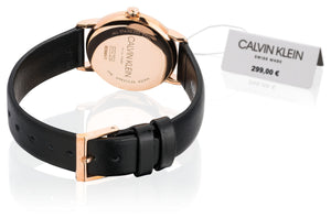 ck Calvin Klein Established Damen-Armbanduhr K9H2Y6C6 Swiss Made Quarz Roségold Lederband schwarz UVP 299 € NEU OVP. mit Box Papiere Anleitung Garantiekarte 2 Jahre Hersteller-Garantie