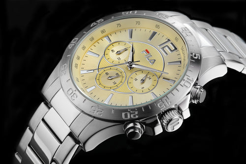 FILA Sport Tennis Chronograph Herren-Armbanduhr Stoppuhr Gehäuse Edelstahl Band Edelstahl mit Box und Garantiekarte SEIKO Quarz-Kaliber - Chronographen 24 - Luxusuhren günstig kaufen