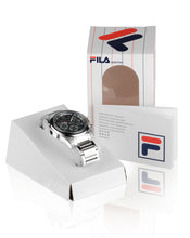 Laden Sie das Bild in den Galerie-Viewer, FILA Sport Tennis Chronograph Herren-Armbanduhr Stoppuhr Gehäuse Edelstahl Band Edelstahl mit Box und Garantiekarte SEIKO Quarz-Kaliber - Chronographen 24 - Luxusuhren günstig kaufen