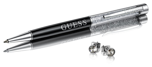 GUESS Swarovski Crystal-Stones Ballpoint Pen Earrings UBT01062 Geschenk-Set Kugelschreiber und Ohrstecker Ohrringe NEU OVP.