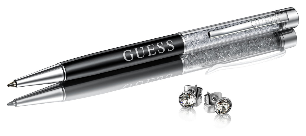 GUESS Swarovski Crystal-Stones Ballpoint Pen Earrings UBT01062 Geschenk-Set Kugelschreiber und Ohrstecker Ohrringe NEU OVP.