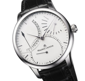 Maurice Lacroix Masterpiece Calendrier Rétrograde Automatik Herrenuhr MP6508-SS001-130-1 neu Garantie Box Papiere Saphirglas Gehäuse Edelstahl Band Krokoleder schwarz retrograde Datumsanzeige Gangreserve Swiss Made - Chronographen 24 - Luxusuhren günstig kaufen