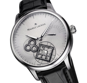 Maurice Lacroix Masterpiece Roue Carée Seconde Herrenuhr Handaufzug MP7158-SS001-901-1 neu Garantie Box Papiere Saphirglas Krokolederband schwarz Swiss Made Square Wheel - Chronographen 24 - Luxusuhren günstig kaufen