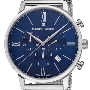 Maurice Lacroix Eliros Chronograph Herrenuhr EL1098-SS002-410-1 Zifferblatt blau Milanaise-Edelstahl-Band NEU OVP. mit Box Papiere 2 Jahre Hersteller-Garantie