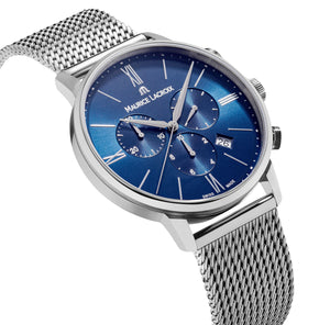 Maurice Lacroix Eliros Chronograph Herrenuhr EL1098-SS002-410-1 Zifferblatt blau Milanaise-Edelstahl-Band NEU OVP. mit Box Papiere 2 Jahre Hersteller-Garantie