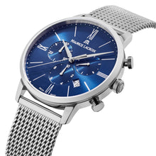 Laden Sie das Bild in den Galerie-Viewer, Maurice Lacroix Eliros Chronograph Herrenuhr EL1098-SS002-410-1 Zifferblatt blau Milanaise-Edelstahl-Band NEU OVP. mit Box Papiere 2 Jahre Hersteller-Garantie