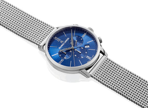 Maurice Lacroix Eliros Chronograph Herrenuhr EL1098-SS002-410-1 Zifferblatt blau Milanaise-Edelstahl-Band NEU OVP. mit Box Papiere 2 Jahre Hersteller-Garantie