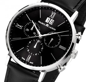 Maurice Lacroix Eliros Chronograph Herren-Uhr EL1088-SS001-311-1 Swiss Made Saphirglas Lederband schwarz NEU OVP. mit Box Papiere 2 Jahre Hersteller-Garantie