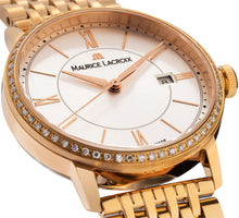Laden Sie das Bild in den Galerie-Viewer, Maurice Lacroix Eliros Date Diamonds Damen-Armbanduhr EL1094-PVPD6-112-1 Gold mit 60 echten Diamanten NEU OVP 2 Jahre Garantie mit Box Papiere Garantiekarte