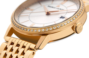 Maurice Lacroix Eliros Date Diamonds Damen-Armbanduhr EL1094-PVPD6-112-1 Gold mit 60 echten Diamanten NEU OVP 2 Jahre Garantie mit Box Papiere Garantiekarte