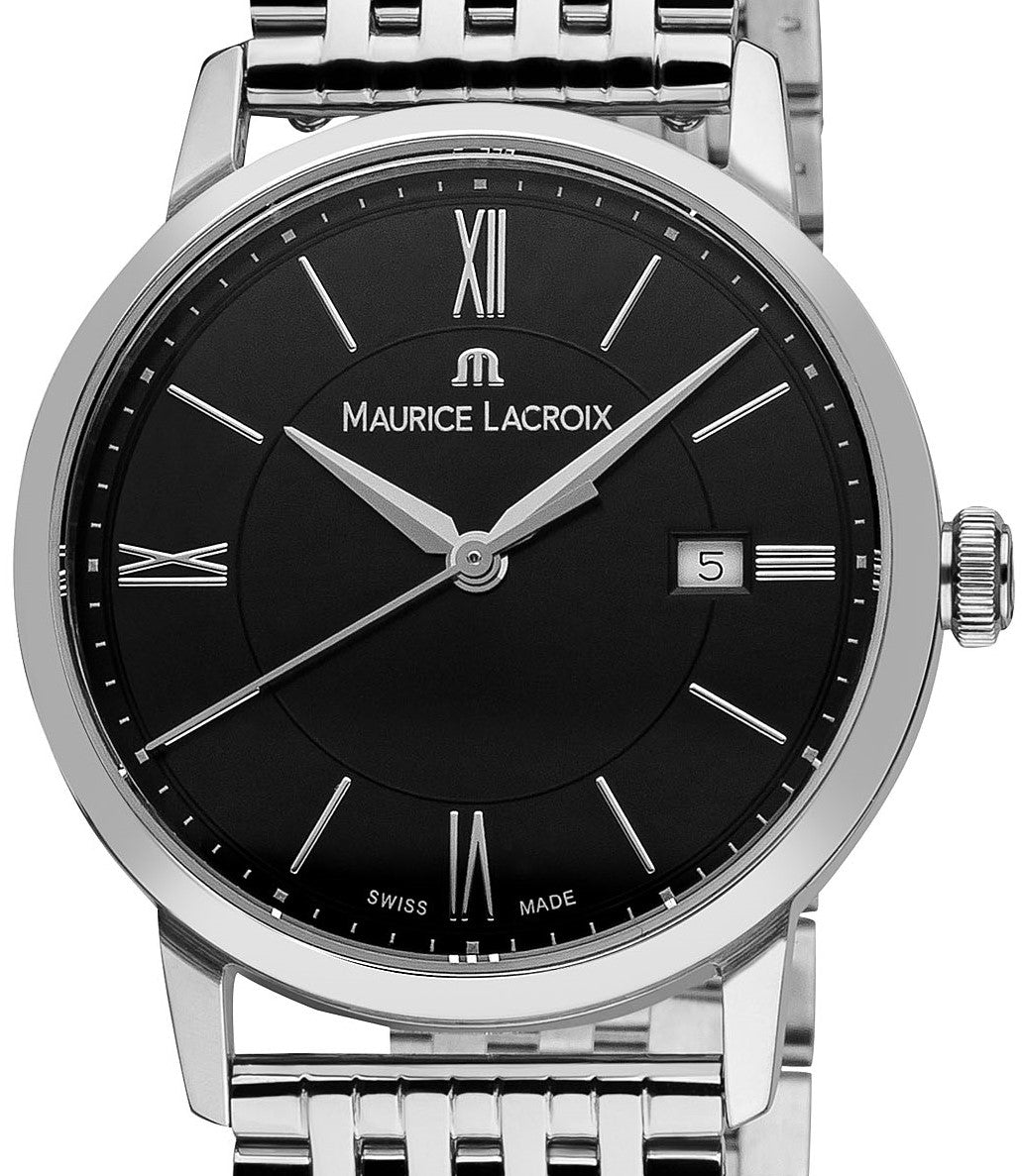 Maurice Lacroix Eliros Date Damen-Armbanduhr EL1094-SS002-310-1 Zifferblatt schwarz Edelstahl-Band NEU OVP. mit Box Papiere 2 Jahre Hersteller-Garantie