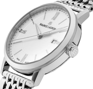 Maurice Lacroix Eliros Date Damenuhr EL1094-SS002-110-1 Zifferblatt weiss Edelstahl-Band hochglänzend NEU OVP. mit Box Papiere 2 Jahre Hersteller-Garantie