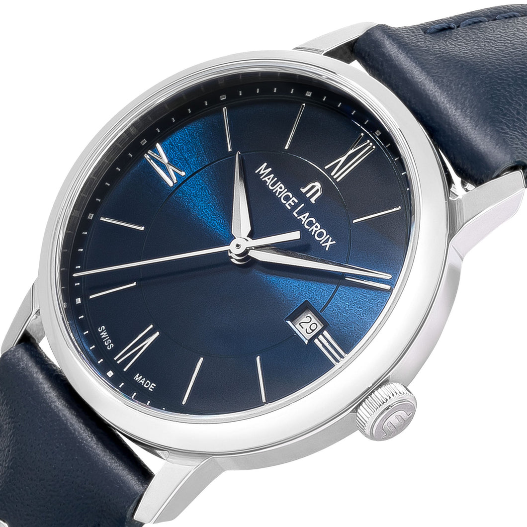 Maurice Lacroix Eliros Date Ladies Damenuhr EL1094-SS001-410-1 Zifferblatt blau Lederband blau NEU OVP. mit Box, Papiere, Anleitung und 2 Jahren Hersteller-Garantie