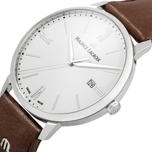 Maurice Lacroix Eliros Date EL1118-SS001-113-1 Herren-Armbanduhr mit braunem Lederband NEU OVP. mit Box Papiere 2 Jahre Hersteller-Garantie