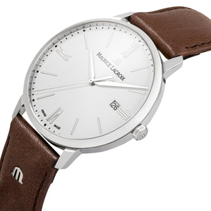 Maurice Lacroix Eliros Date EL1118-SS001-113-1 Herren-Armbanduhr mit braunem Lederband NEU OVP. mit Box Papiere 2 Jahre Hersteller-Garantie