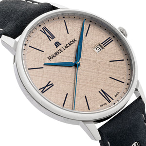 Maurice Lacroix Eliros Date Herrenuhr EL1118-SS001-114-1 Swiss Made Saphirglas Lederband blau NEU OVP. mit Box Papiere und 2 Jahre Hersteller-Garantie