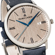 Laden Sie das Bild in den Galerie-Viewer, Maurice Lacroix Eliros Date Herrenuhr EL1118-SS001-114-1 Swiss Made Saphirglas Lederband blau NEU OVP. mit Box Papiere und 2 Jahre Hersteller-Garantie