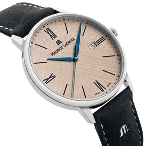 Maurice Lacroix Eliros Date Herrenuhr EL1118-SS001-114-1 Swiss Made Saphirglas Lederband blau NEU OVP. mit Box Papiere und 2 Jahre Hersteller-Garantie