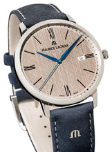 Laden Sie das Bild in den Galerie-Viewer, Maurice Lacroix Eliros Date Herrenuhr EL1118-SS001-114-1 Swiss Made Saphirglas Lederband blau NEU OVP. mit Box Papiere und 2 Jahre Hersteller-Garantie