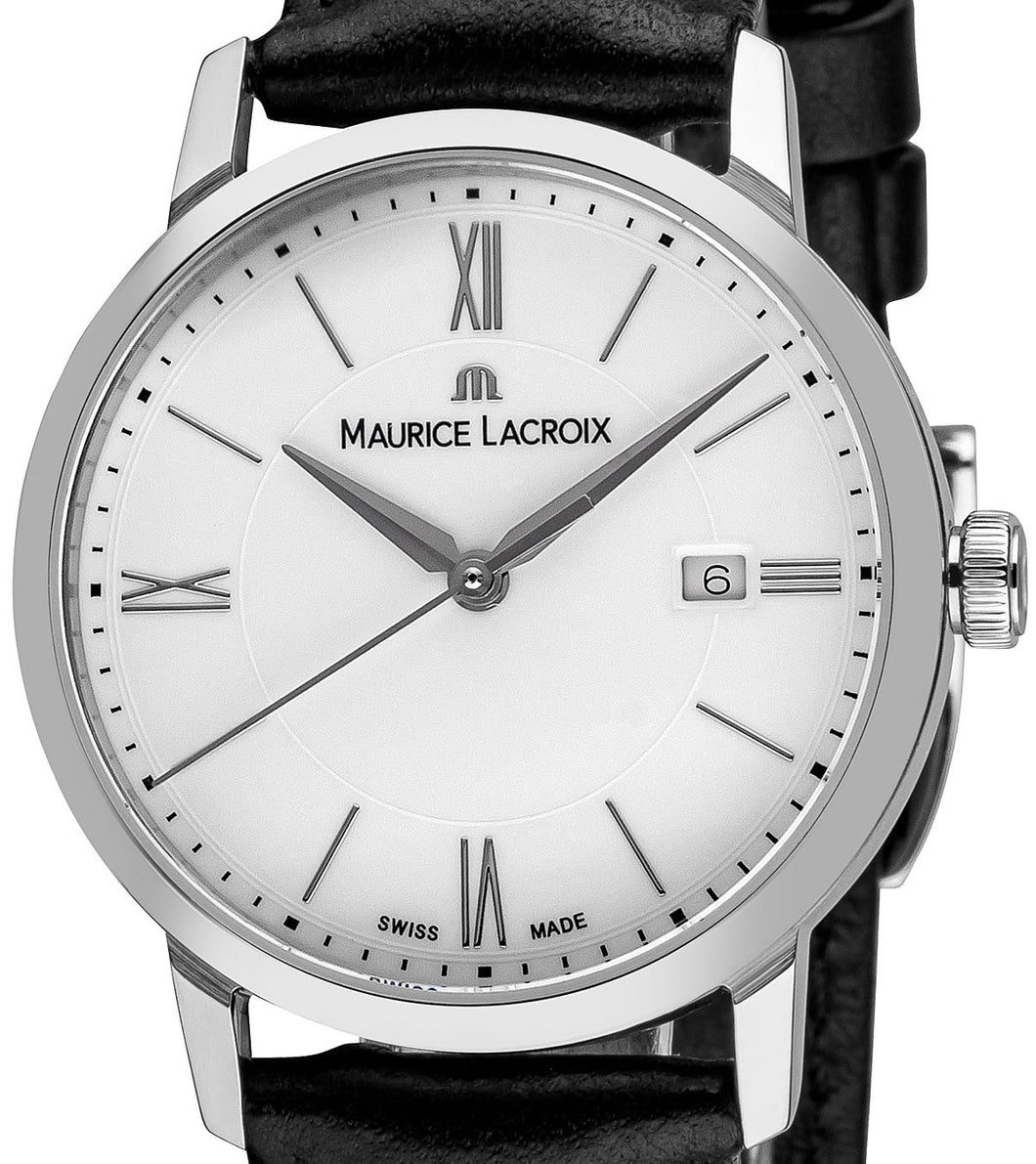 Maurice Lacroix Eliros Date Ladies Damenuhr EL1094-SS001-110-3 Zifferblatt weiss Lederband schwarz NEU OVP. mit Box, Papiere und 2 Jahre Hersteller-Garantie