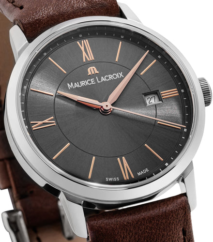 Maurice Lacroix Eliros Date Ladies Damenuhr EL1094-SS001-311-1 Zifferblatt anthrazit Lederband braun  NEU OVP. mit Box + Garantie